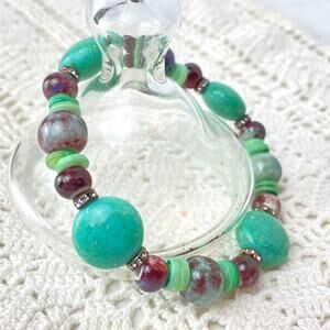 Turquoise Burgundy Marbled Beaded Bling Bracelet
